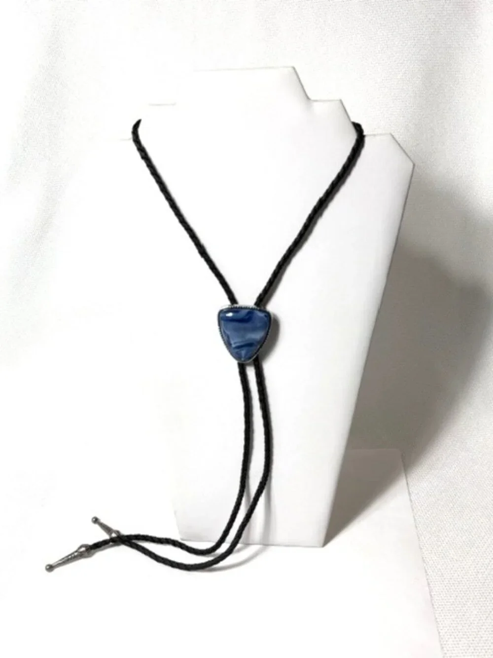 Blue stone, black cord western cowboy bolo tie.